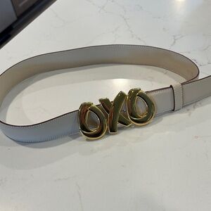 Paloma Picasso Cream Leather Belt with Gold XO Buckle